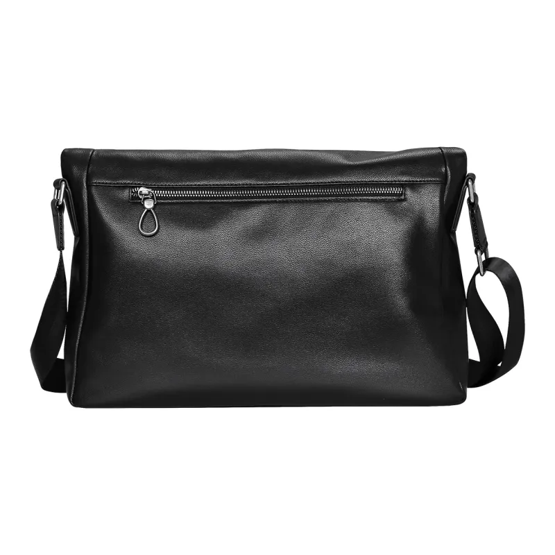 Old Man's Head Cow Leather Crossbody Shoulder Bag Regular Men's Black-3