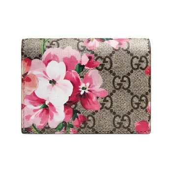 GUCCI GG Blooms Artificial Leather Card Holder, Wallet Women's Ebony/Pink