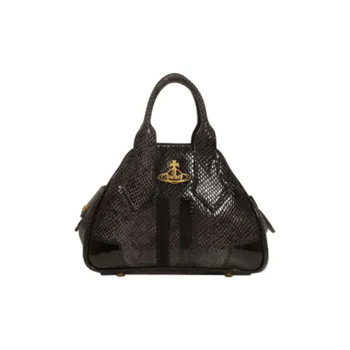 Vivienne Westwood Snake Skin Pattern Leather Shoulder Bag, Crossbody Bag, Handbag Small Size Women's Black