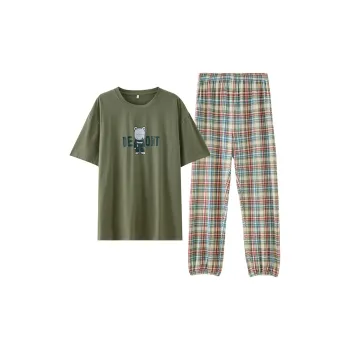 Montagut Pajama Set Summer Men's Plaid Green