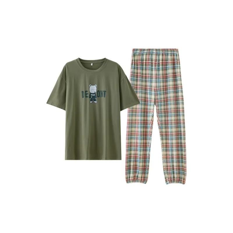 Montagut Pajama Set Summer Men's Plaid Green-0