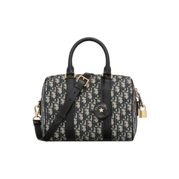 DIOR Oblique Jacquard With Leather Boston Bag Handbag Shoulder Bag Crossbody Bag Regular Women's Blue