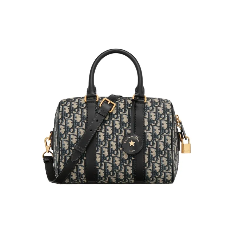 DIOR Oblique Jacquard With Leather Boston Bag Handbag Shoulder Bag Crossbody Bag Regular Women's Blue-0