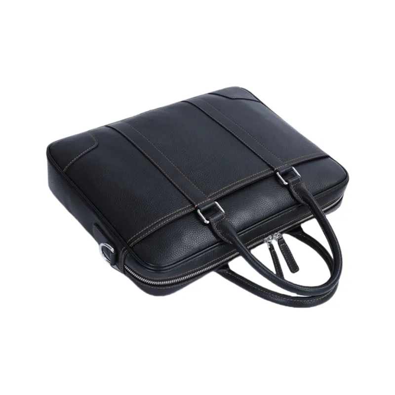 NOMK Top Grain Cow Leather Business Bag Briefcase Shoulder Bag Crossbody Bag Handbag Large Size Men's Black-6