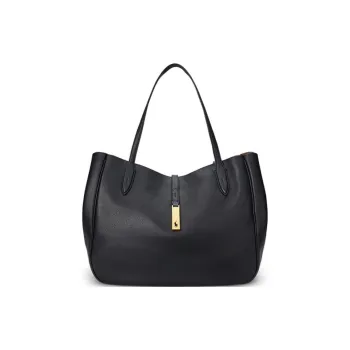 Polo Ralph Lauren Cow Leather Tote Bag Shopping Bag One Shoulder Portable Medium Size Women's Black