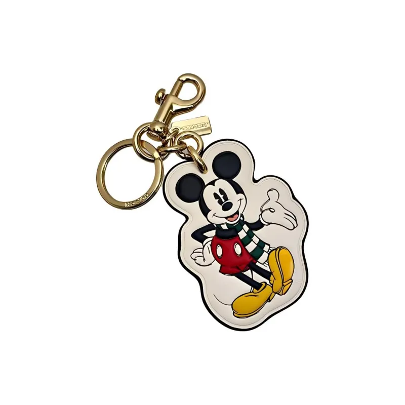 COACH Disney Collaboration Smooth Leather Bag Decor Key Ring Bag Accessory Unisex Gold & Chalk-1