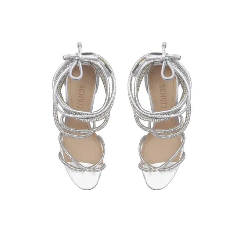 Schutz Carley Strap Sandals 10cm Women's Silver-4