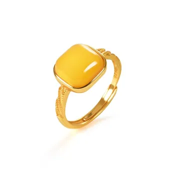 Amber Lollipop Beeswax Amber S925 Silver Rings Women's