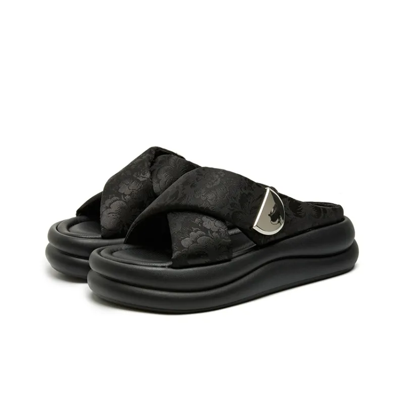 JOSINY Beach Slide Slippers Women's Black/Ecru/Grass Green-2