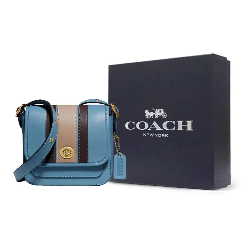 COACH Rambler Cow Leather Crossbody Bag, Shoulder Bag Women's Blue-6
