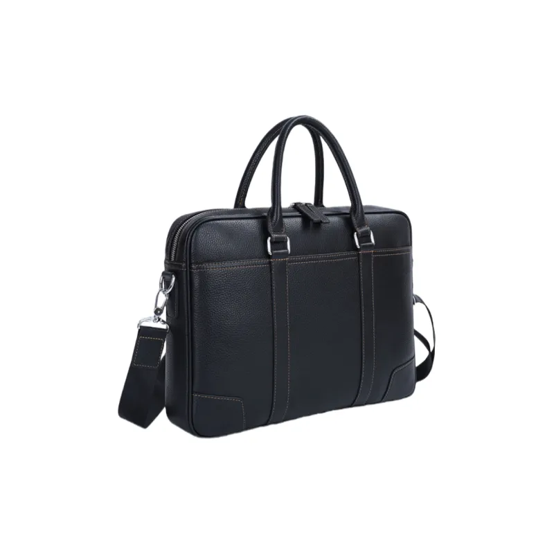 NOMK Top Grain Cow Leather Business Bag Briefcase Shoulder Bag Crossbody Bag Handbag Large Size Men's Black-3