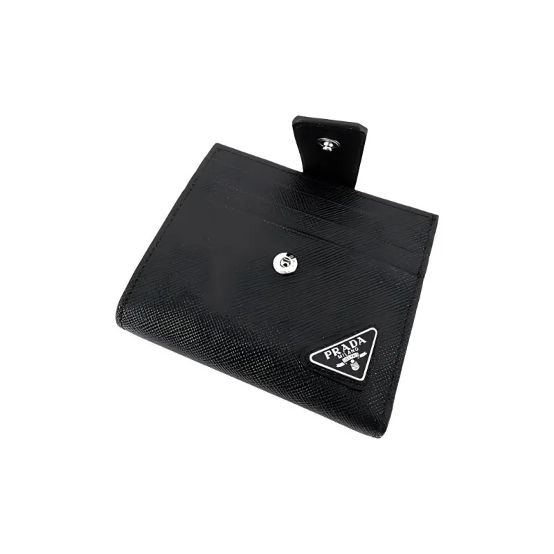 PRADA Leather Card Holder Wallet Unisex Black-3