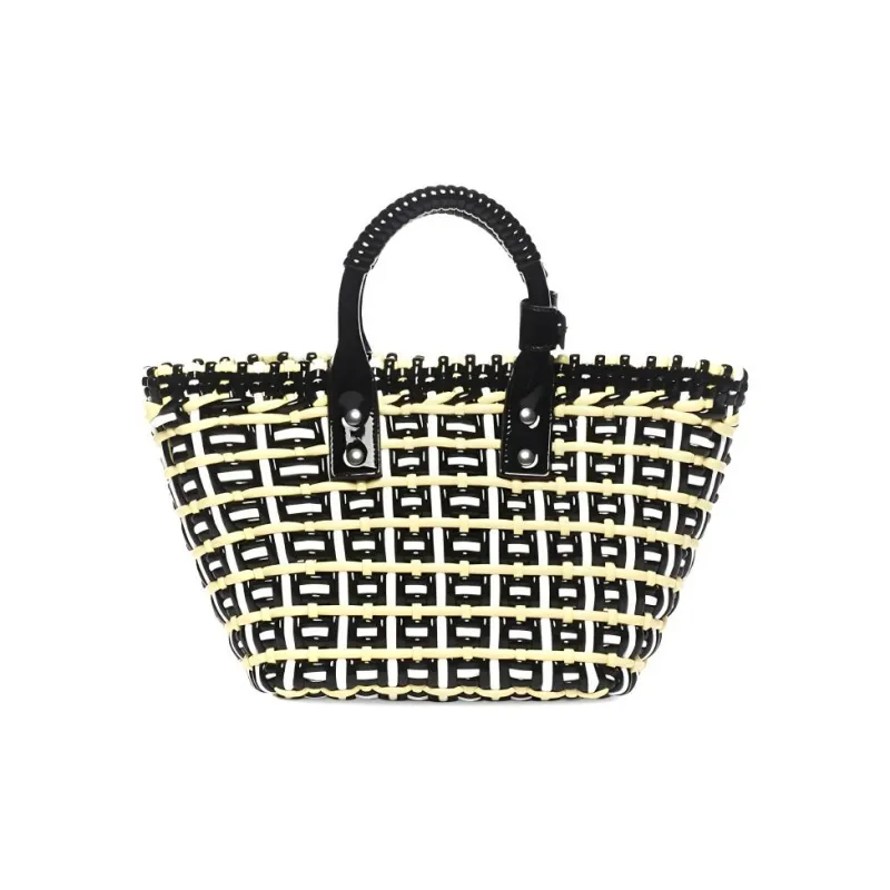 Balenciaga BISTRO Polyester Basket Bag, Tote Bag, Shopping Bag, Handbag Extra Small Women's Beige/Black-2