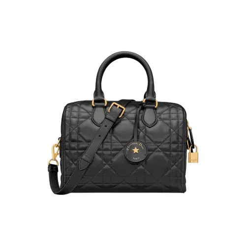 DIOR Macrocannage Calfskin Boston Bag Handbag Shoulder Bag Crossbody Bag Women's Black