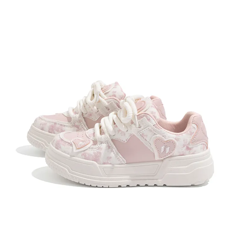 HUANQIU Thermal Breathable Coverage Low Top Skateboard Shoes Women's Cherry Blossom Pink-1