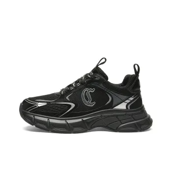 Cabbeen Trendy Patchwork Fashion Platform Height Increasing Breathable Low Top Chunky Sneakers Men's Black