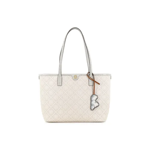 TORY BURCH T Monogram Fabric Tote Bag Shopping Bag Shoulder Bag Handbag Small Size Women's Mist Gray