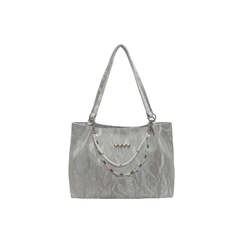 Ji Reminiscence PU Shoulder Bag Women's Ecru/Silver/Black/Green-5