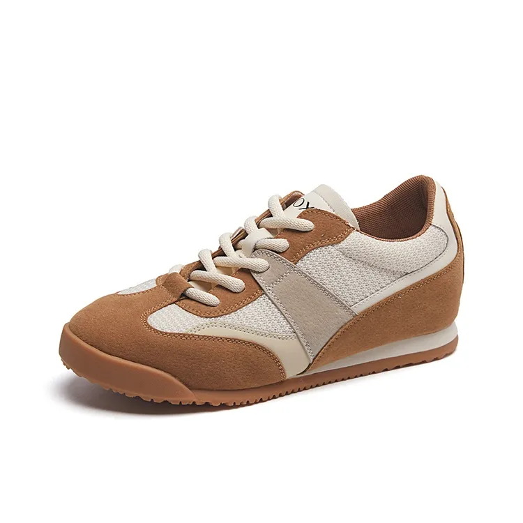 FOXER Cushioning Abrasion Resistant Lightweight Height Increasing Mat Low Top Casual Shoes Women's Beige Brown-1