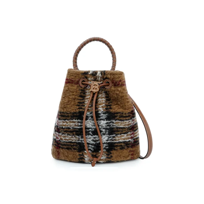 Burberry Leather Bucket Bag Handbag Shoulder Bag Crossbody Bag Small Size Women's Dark Birch Brown-1