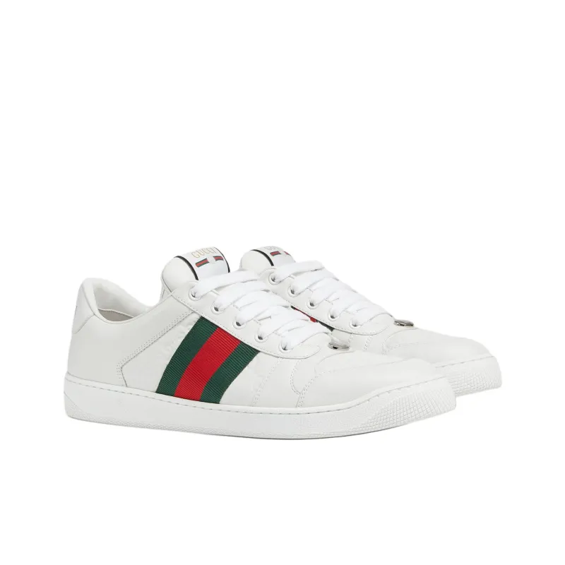 GUCCI Screener Distressed Shoes Skateboard Shoes Men's White Green-2