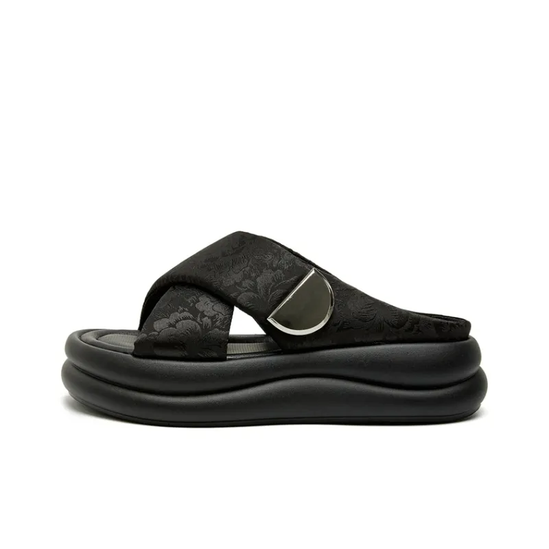 JOSINY Beach Slide Slippers Women's Black/Ecru/Grass Green-1