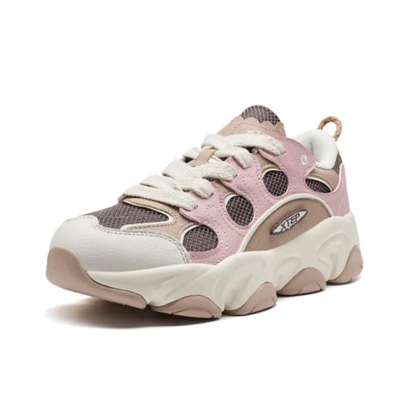 XTEP Petal Cushioning Wear-Resistant Low-Top Casual Shoes Women's Pink Brown-1