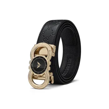 WilliamPOLO Cow Leather Leather Belts Men's Gold Buckle Gold Logo 3.5cm Width