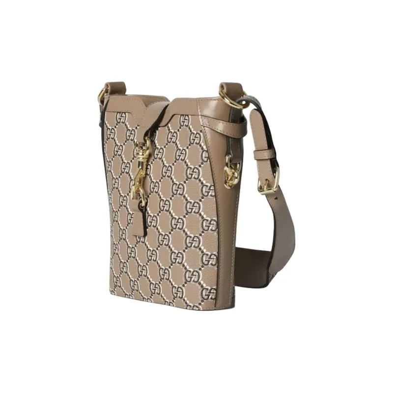 GUCCI Leather Bucket Bags Shoulder Bag Crossbody Bag Mini Women's Taupe-1