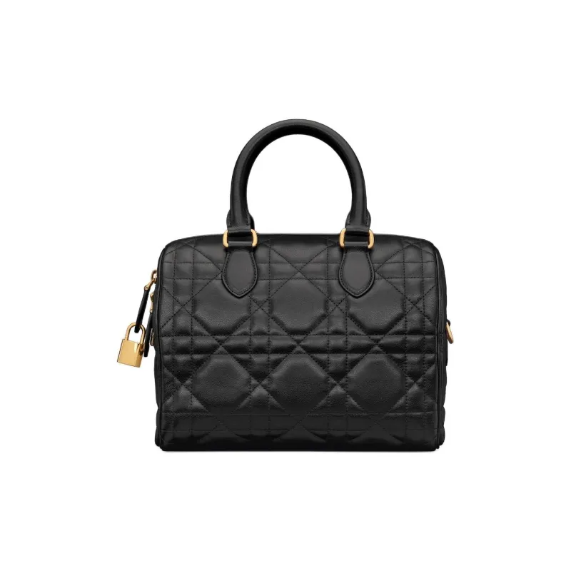 DIOR Macrocannage Calfskin Boston Bag Handbag Shoulder Bag Crossbody Bag Women's Black-2