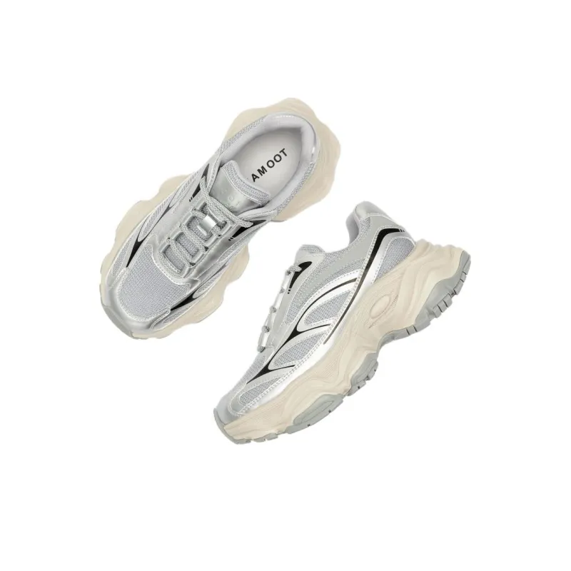 TOOMANYSHOES Low-Top Chunky Sneakers Women's Silver/Apricot-4