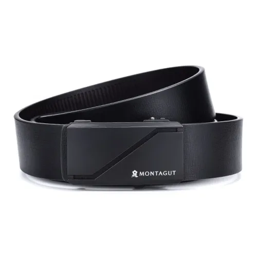 Montagut Inward-Curling Hair Automatic Buckle Toothless Business Leather Belts Men's Black Width 3.35CM