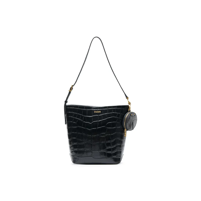Staccato Cow Leather Bucket Bag, Handbag, Shoulder Bag Medium Size Women's Chicory Coffee/American Black-4