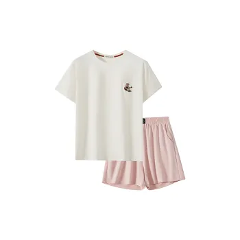 Teenie Weenie Elastic Waistband Thigh Length Pants Pajama Set Unisex