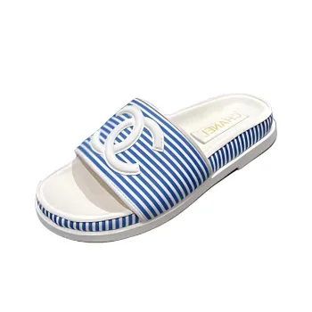 CHANEL Slip-Resistant Slide Slippers Women's Blue White