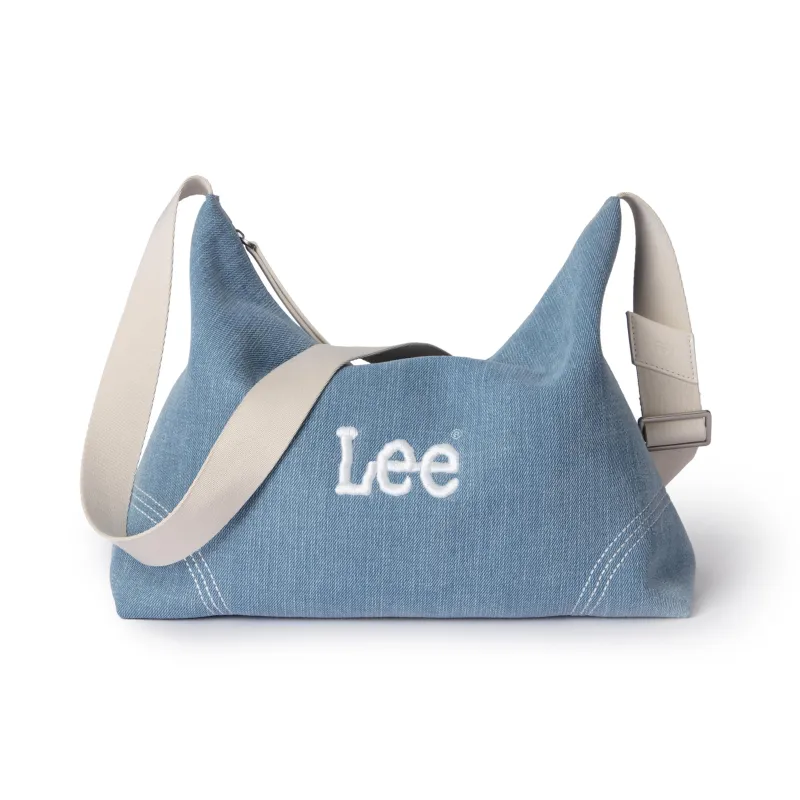 Lee Fabric Artificial Leather Crossbody Bag Large Size Women's Vintage Light Denim Blue-2