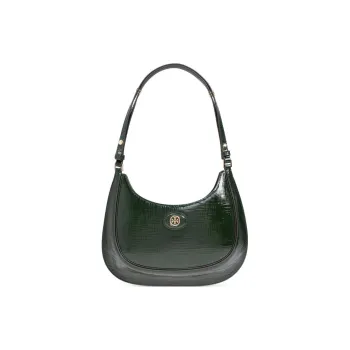 TORY BURCH Robinson Embossed Leather Crescent Bag Handbag, Shoulder Bag Medium Size Women's Dark Green