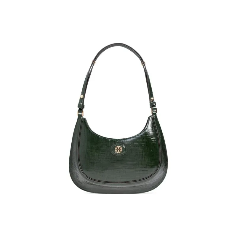 TORY BURCH Robinson Embossed Leather Crescent Bag Handbag, Shoulder Bag Medium Size Women's Dark Green-0