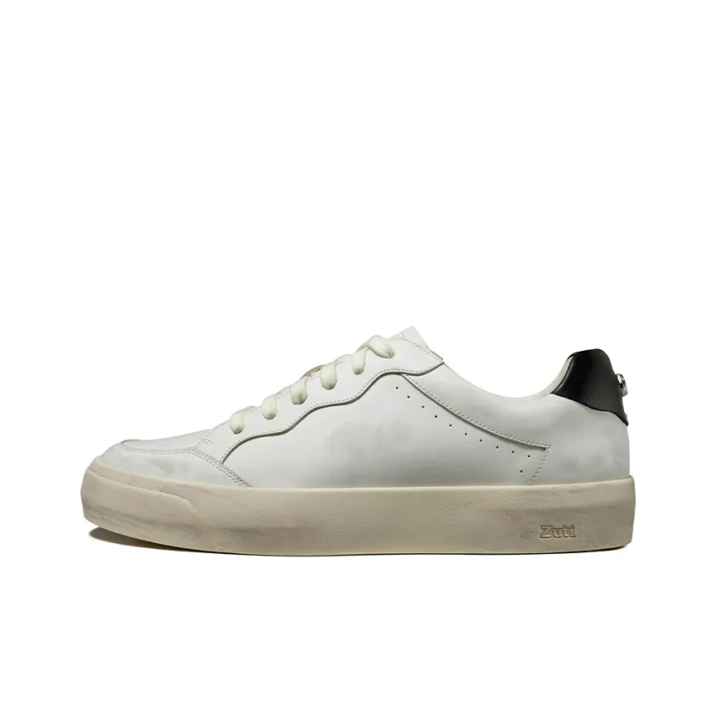 Zuti Trendy Distressed White Sneakers Low Top Skateboard Shoes Men's Ecru-0