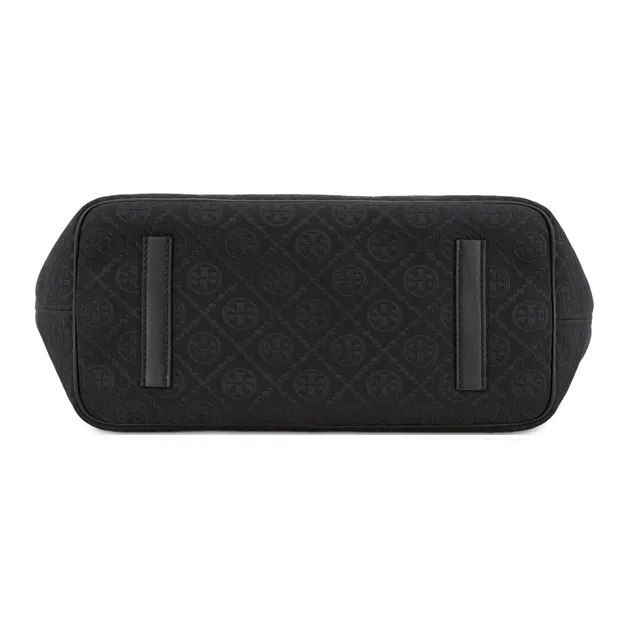 TORY BURCH T Monogram Fabric Cow Leather Patchwork Tote Bag Shopping Bag Handbag Shoulder Bag Medium Size Women's Black-6