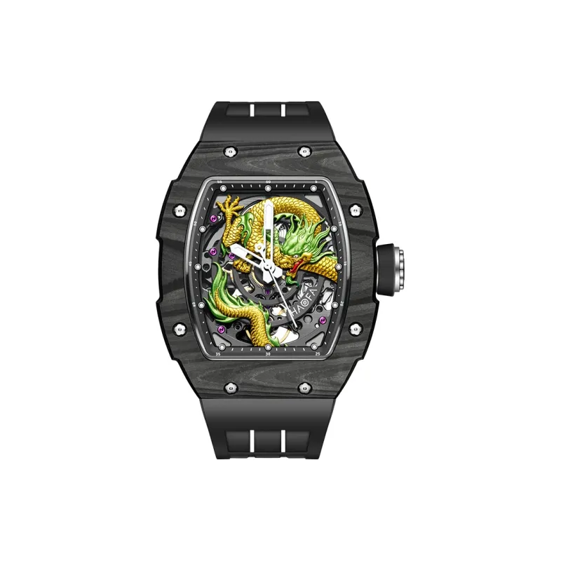 HaofaTourbillon Arknights Series Mechanical Movement Rubber Strap Watch Men's Watches Cut Out Dial-8