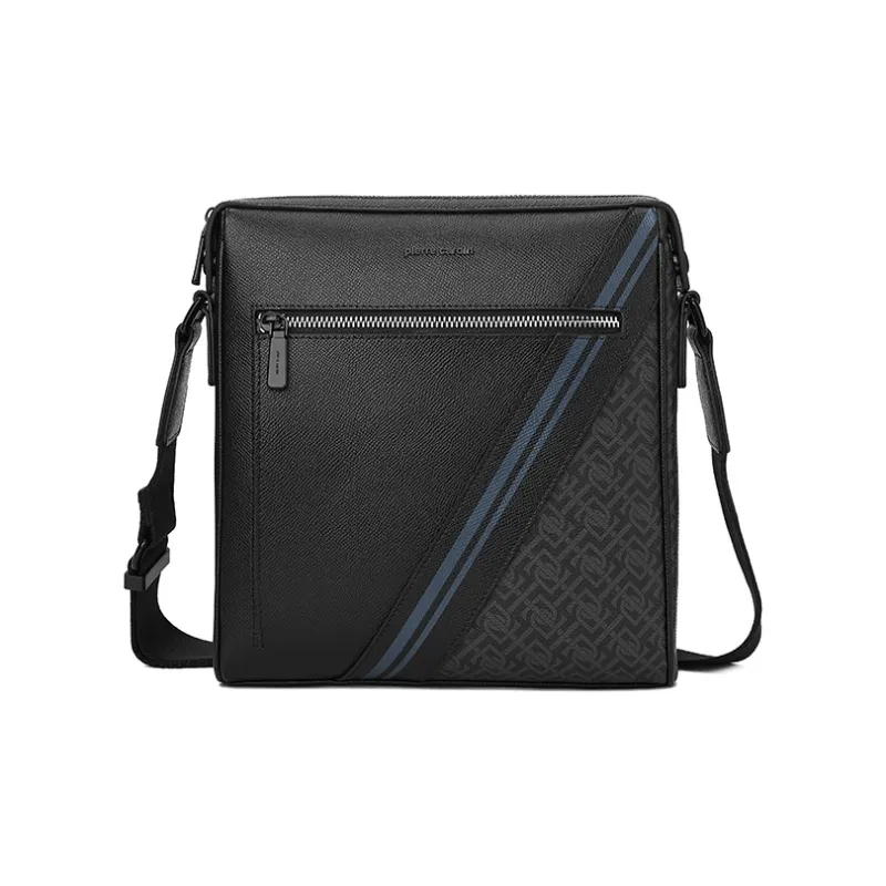 PIERRE CARDIN Cow Leather Shoulder Bag, Crossbody Bag Regular Men's Black-1