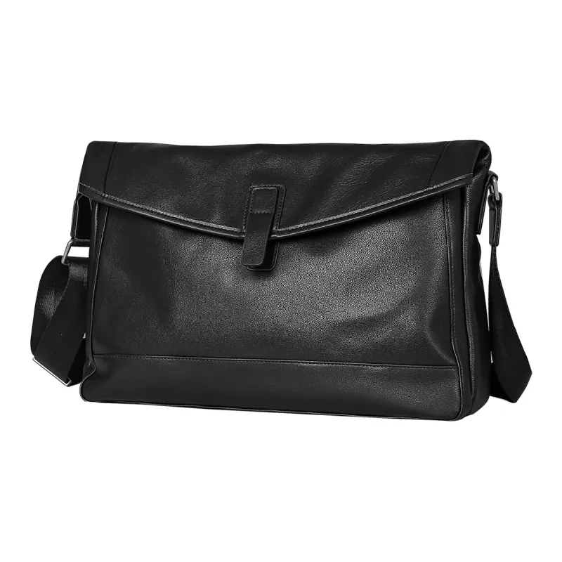 Old Man's Head Cow Leather Crossbody Shoulder Bag Regular Men's Black-1