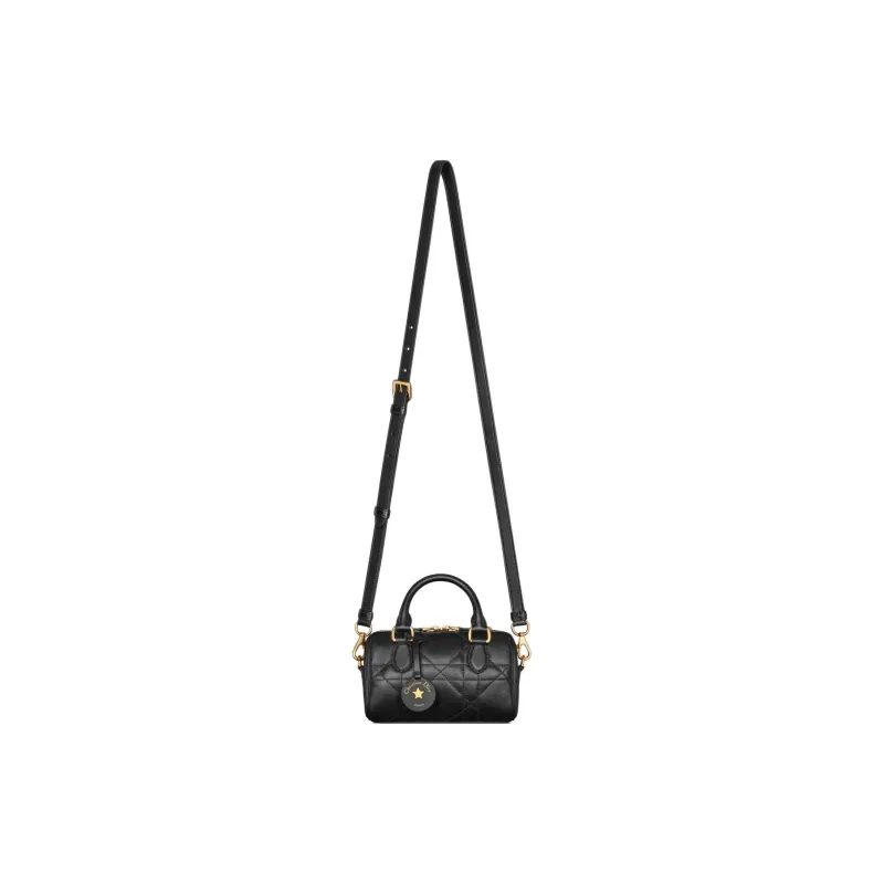 DIOR Macrocannage Calfskin Boston Bag Handbag Shoulder Bag Crossbody Bag Mini Women's Black-4