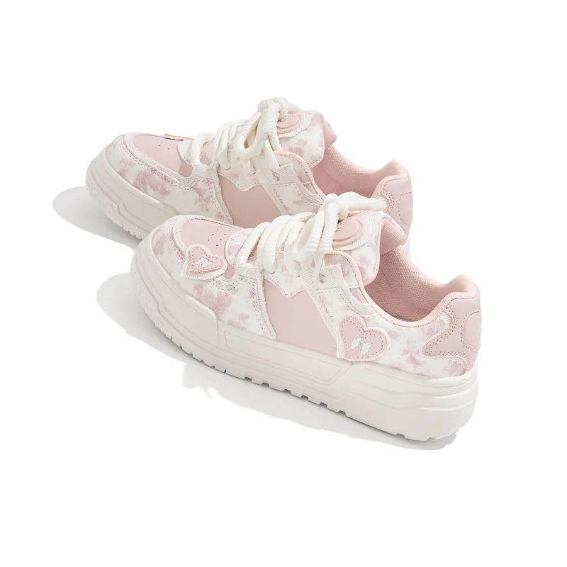 HUANQIU Thermal Breathable Coverage Low Top Skateboard Shoes Women's Cherry Blossom Pink-4