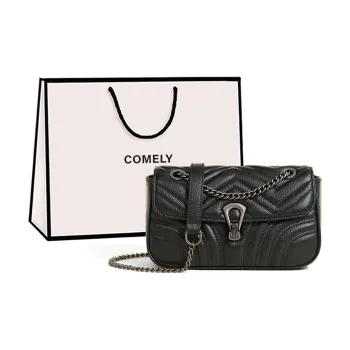 COMELY Cow Leather Patchwork Synthetic Leather Small Square Bag Shoulder Bag Crossbody Bag Small Size Women's Black