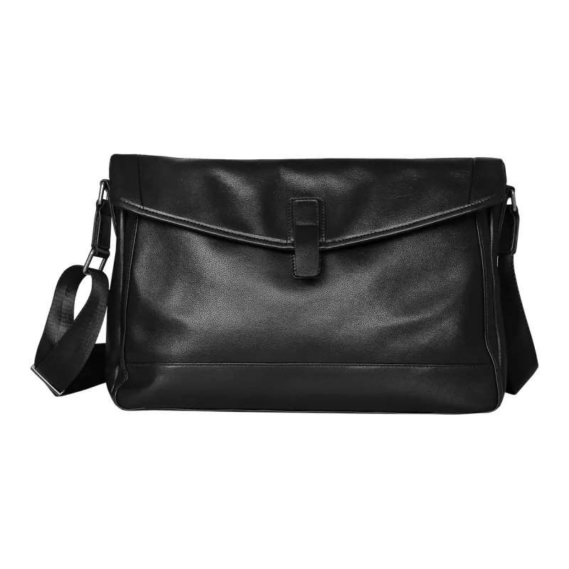 Old Man's Head Cow Leather Crossbody Shoulder Bag Regular Men's Black-0
