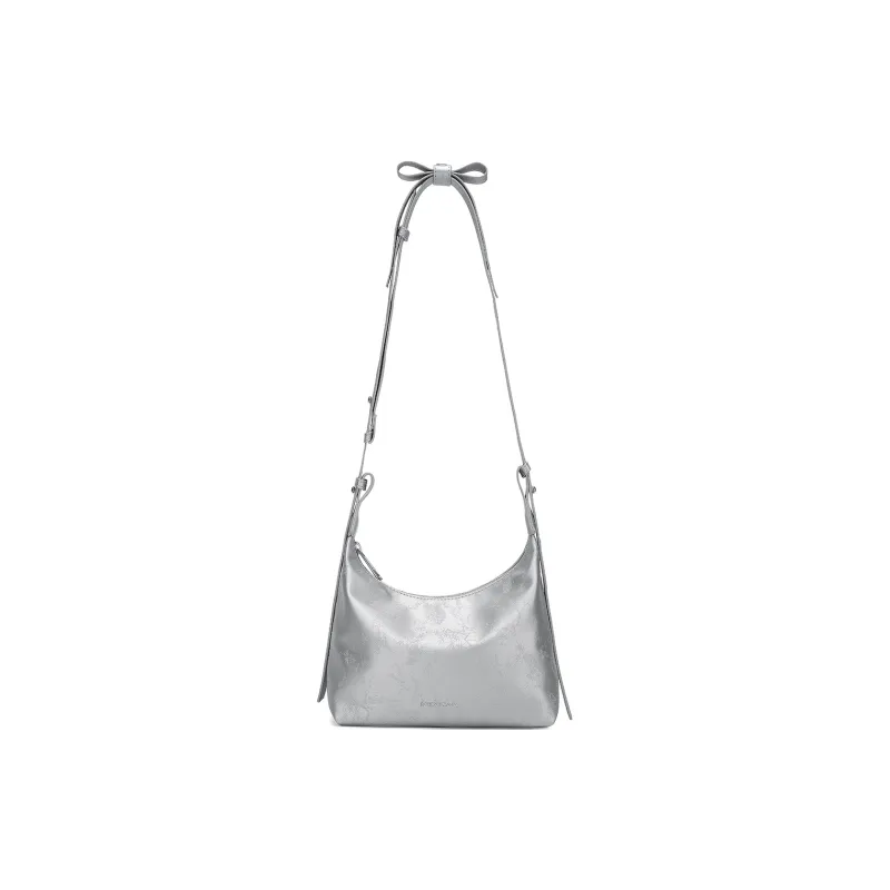 MEXICAN Polyurethane Leather Crescent Bag, Banquet Shoulder Bag, Handbag Regular Women's Pink/Silver/Ecru-5