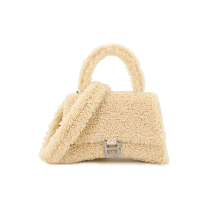 Balenciaga Hourglass Calfskin Hourglass Bag Shoulder Bag Crossbody Bag Handbag Small Size Women's Beige-1