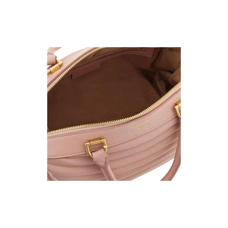 FERRAGAMO Calfskin Bowling Bag, Handbag Trumpets Women's Pink-1